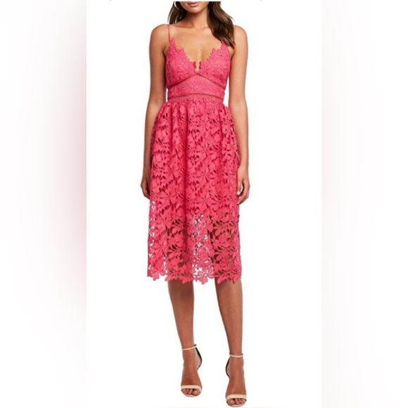 Bardot Dresses & Skirts - BARDOT Sonya Lace Overlay Floral Fit And Flare Midi Dress in Pink